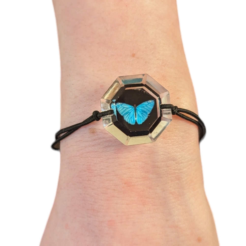 Blue Butterfly in Crystal Jewel Cord Bracelet